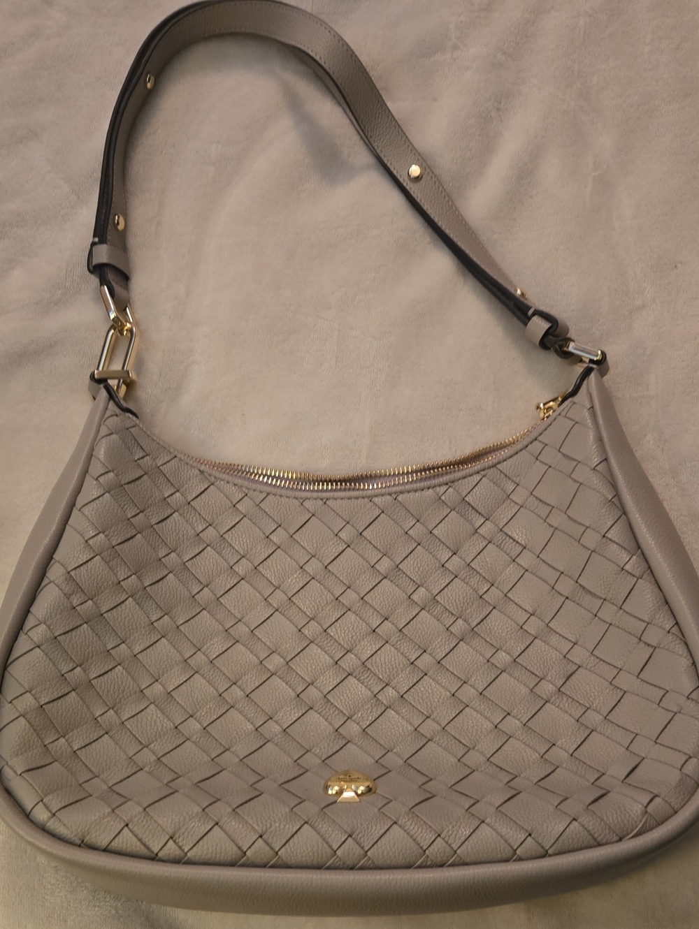 Kate Spade Woven Leather Shoulder Bag in Light Gray - Designer Style